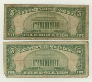   1929 US $5 Small Size National Bank Notes Currency FR 1800 1 1800 2 NR