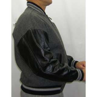 Jacket Winter Wool Leather Bomber Insulated GRY Mens L  