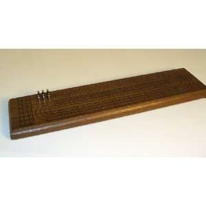  3 Player Walnut continuous track cribbage, With metal pegs 