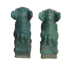 Pair Chinese Antique Green Clay Lucky FenShui Foo Dogs WK2172  