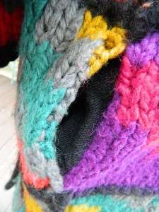 Hand Knitted Multi Colored Wool Car Coat Sweater  