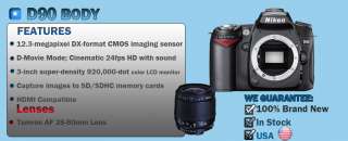 Nikon D90 Digital SLR Camera & 3 LENS 8GB 12PC Kit NEW  