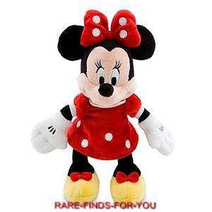 Minnie Mouse Bean Bag Plush in Red Dress 9 H Disney Theme Park 