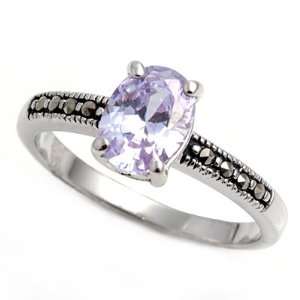Sterling Silver Marcasite Ring with Lavender Cubic Zirconia   Face 