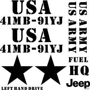 Military US Army Jeep Decal set 10 decals   