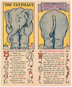 1931 O.N.T.PAPER DOLL CUTOUT ELEPHANT SPOOL TRADE CARD  