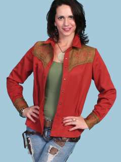 Scully Western Lady Shirt Pearl Snap Rust Suede M  