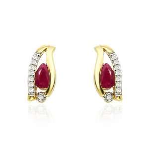  9ct Yellow Gold Ruby & Diamond Earrings Jewelry