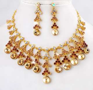 free 1set Tassels wedding womens Necklace Earring Set gold plated 