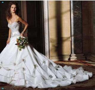 Custom White/Ivory Flower Applique Bead Wedding dress  