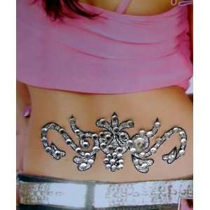 Crystal Lower Back Temporary Tattoo 25   Silver Crab 