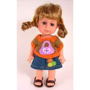  8 inch mini girl doll with woollen jumper denim skirt and 