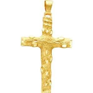  14K Gold Wood Design Cross Pendant Jewelry