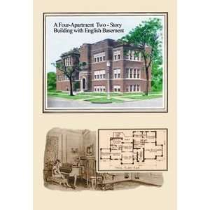  Four Apartment Two Story Building   Paper Poster (18.75 x 