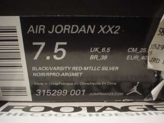 2006 Nike Air Jordan XX2 XXII 22 BLACK METALLIC SILVER RED Sz 7.5 