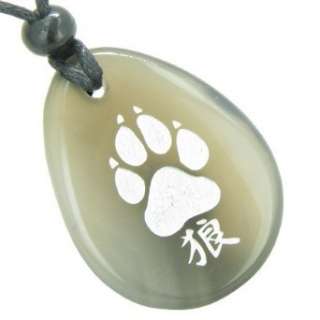  Lucky Wolf Paw Kanji Good Luck Amulet Natural Agate Wish 