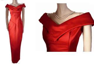 GORGEOUS VINTAGE 80s PEAU DE SOIE EVENING GOWN SCARLET WITH FABULOUS 