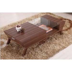   Modern Glass Top Rectangle Coffee Table   Medium Wood   YNJ 913CT WNT
