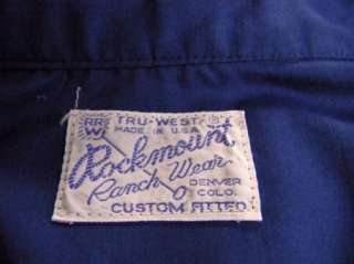 Vintage 70s Rockmount Ranch Wear Blue Western Rodeo Pearl Snap Shirt L 