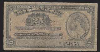 NICARAGUA 25 CENTS 1938 NOTE ABNC  