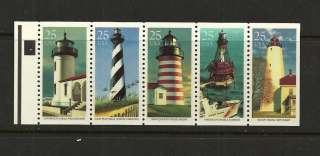 Rare 1990 25 cent Lighthouses Unfolded Booklet Pane, Scott #2474a 