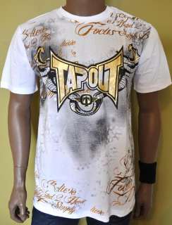 NWT TAPOUT FOIL PRINTED SNAKE LOGO UFC MMA T SHIRT WHITE 2012 DESIGN 