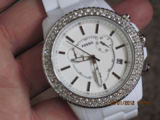 Fossil CH 2671 Womens Stella White Plastic Bracelet Chronograph Date 