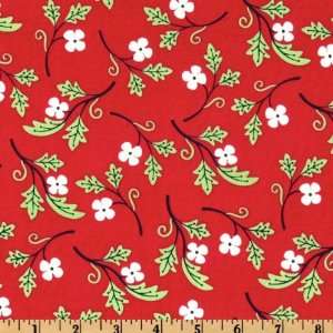  44 Wide Deck The Halls Winter Flowers Red Fabric By The 