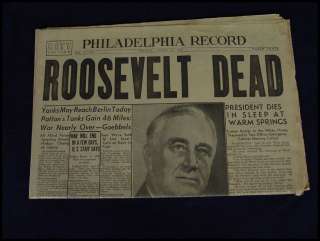 WW11 APRIL 13 1945 Newspaper World War ROOSEVELT DEAD  