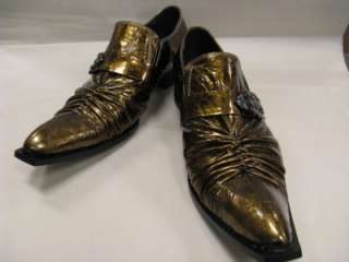   Fiesso New Metallic Gold Patent Leather Wrinkled Shoes FI 8090  