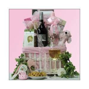 First Love White BlendWine Gift Basket for a Girl Baby