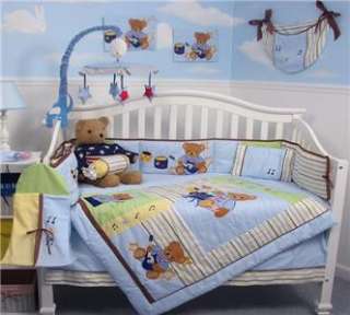Rock n Roll Teddy Bear Baby Crib Nursery Bedding Set 13 pcs included 