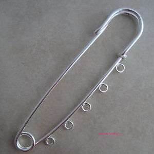 50 silver plated beadable safety kilt pins 5 loops 3 inch  