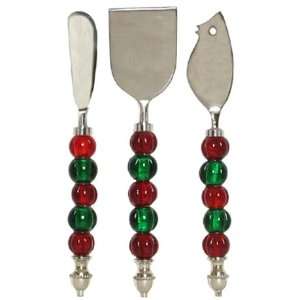   Three With Christmas Red and Green Glass Beads Handles