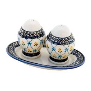  Polish Pottery Isabel Salt & Pepper Shakers with Dish 