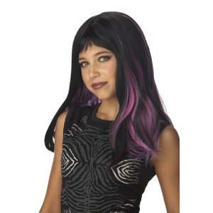   Long Black Childs Wig with Purple Streaks   Wild Child Toys & Games