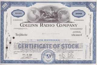 Collins Radio Company Stock Certificate  