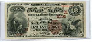   INDIANAPOLIS INDIANA USA NATIONAL CURRENCY BANK NOTE LARGE SIZE ~XF