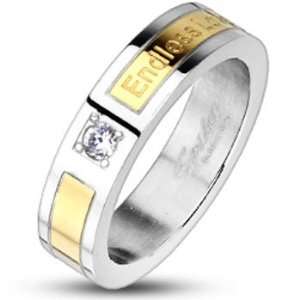   Gold IP Endless Love Engraved Cubic Zirconia Band Ring Jewelry