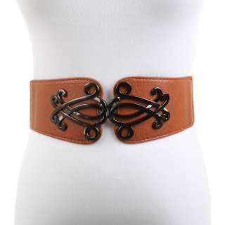 Women Faux Leather Vintage Wide Stretch Waist Elastic Belt SF3405 