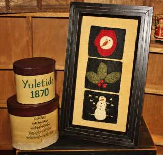 Snowman Mitten Holly Frame❄Primitive STITCHERY❄Stitched❄Rustic 