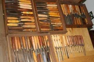 Vintage Woodcarvers Kit of 100 Carving Tools In Oak Storage Chest 