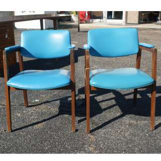 Vintage Danish Wood Side Arm Chairs Turquoise  