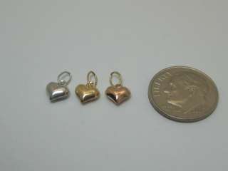 14K PINK WHITE YELLOW GOLD LIGHT 3D PUFFED HEARTS  