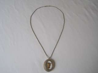 Vintage Clear Lucite & Goldtone Cameo Necklace Pendant  