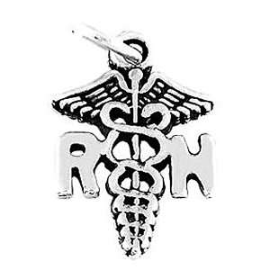    Sterling Silver One Sided Registered Nurse Caduceus Charm Jewelry