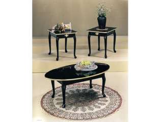Queen Ann Black and Gold 3pc Coffee and End Table Set  
