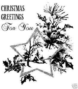 Un MOUNTED Christmas card rubber stamp Star 3x2.75  