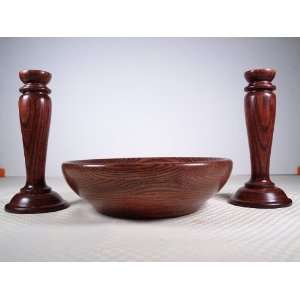   Wooden Bowl and Candlestick Set Red Oak USA Made