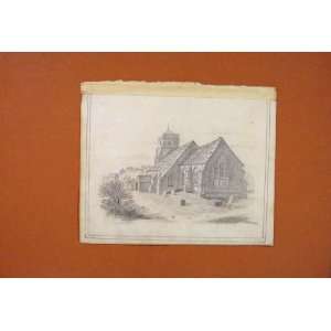  Church Chapple Antique Print Drawing Sketch Fine Art
